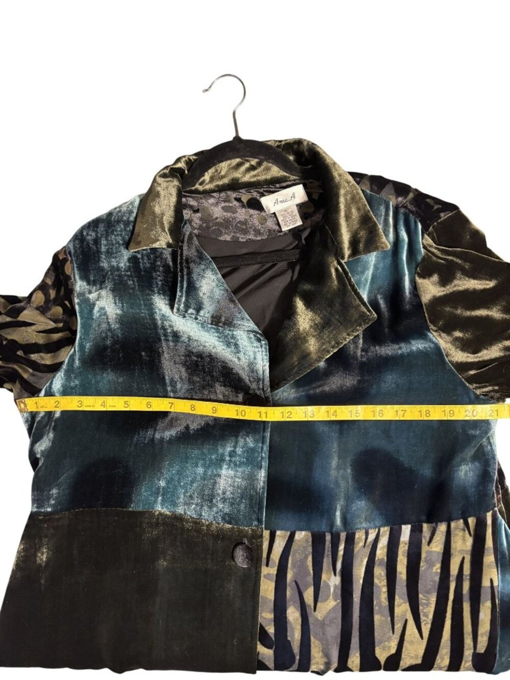 Elegant Anis.A Velvet & Silk Blend Asymmetrical Drape Jacket XL Black/Green - Picture 8 of 12